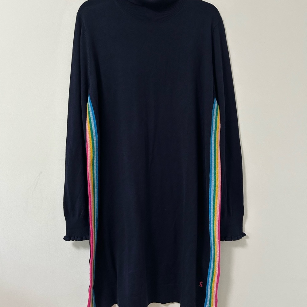 Joules Navy Sweater Dress Turtleneck Rainbow stripe‎ size 16 women’s Laurie